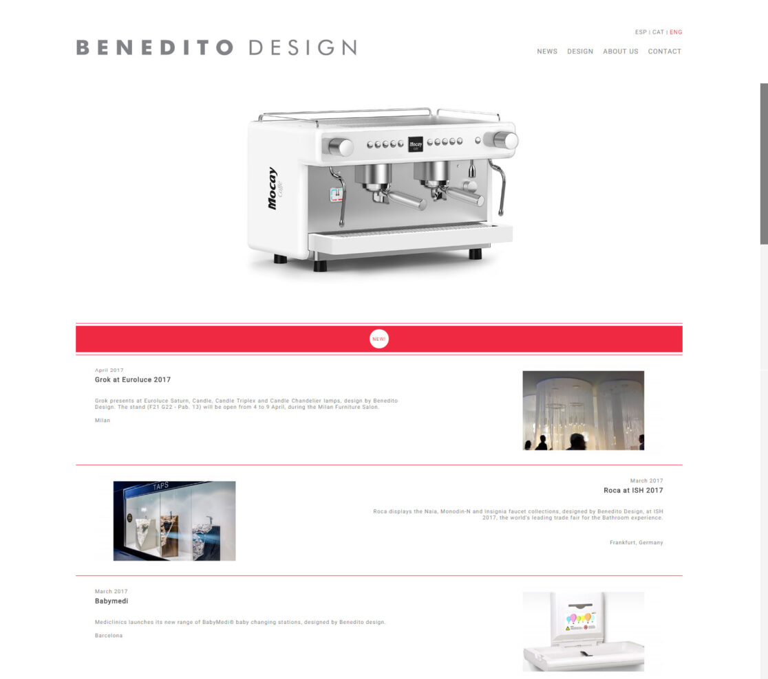 Image of the homepage of the web www.beneditodesign.com